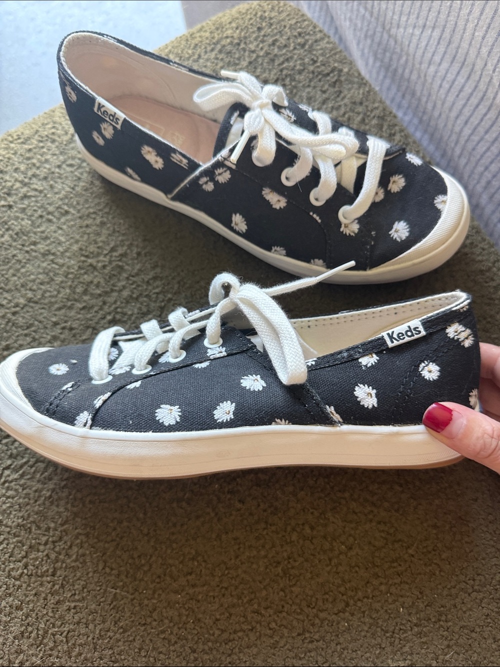 Keds  Black Canvas Sneakers with White Daisy Pattern - Picture 3 of 3